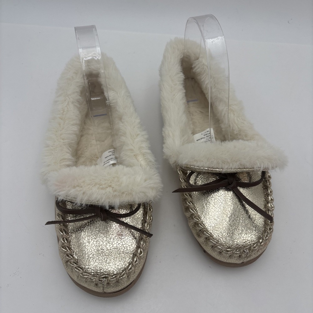 Charter Club Women's Slippers Faux Fur Lined Gold  Moccasins Size 7 M US